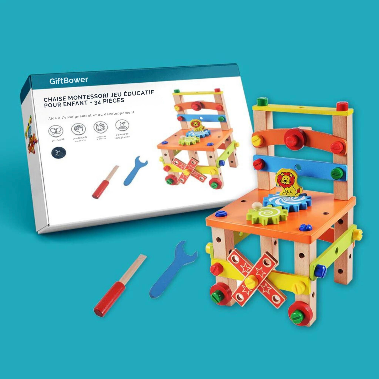 Chaise Montessori - Jeu Éducatif et Créatif pour Enfants, 34 Pièces