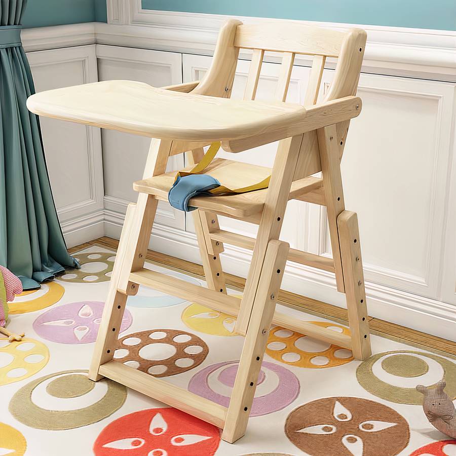 Chaise haute en bois pliable pour bébé